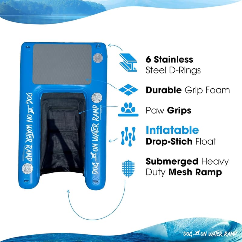 Dog Water Ramp with Backpack & Pump for Boats and Pools