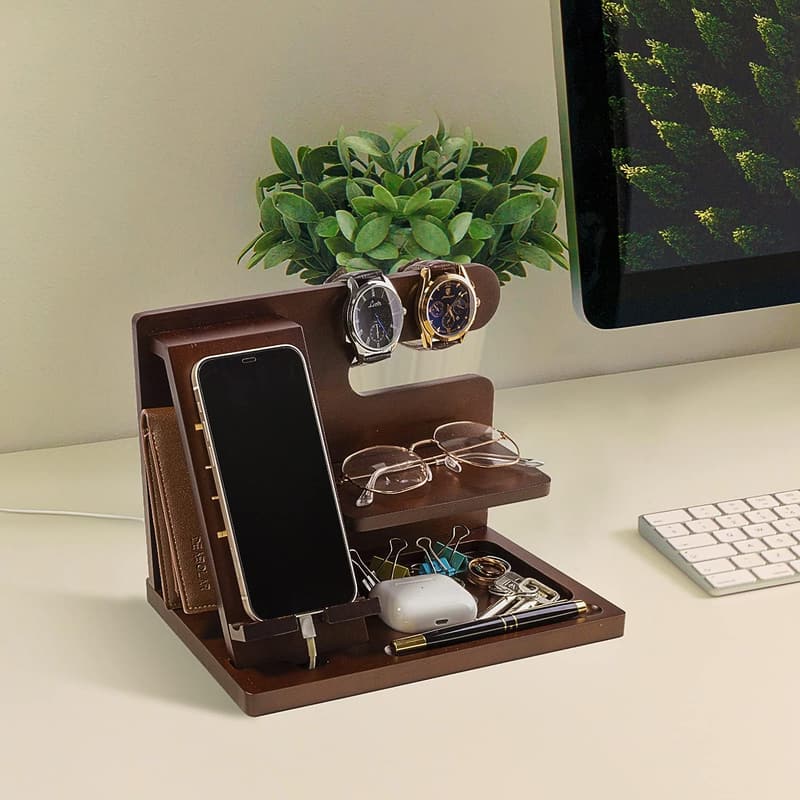 Personalized Wood Phone Docking Station for Men with Bible Verse