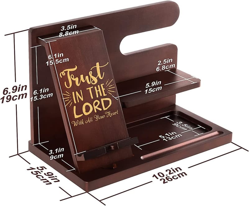 Personalized Wood Phone Docking Station for Men with Bible Verse