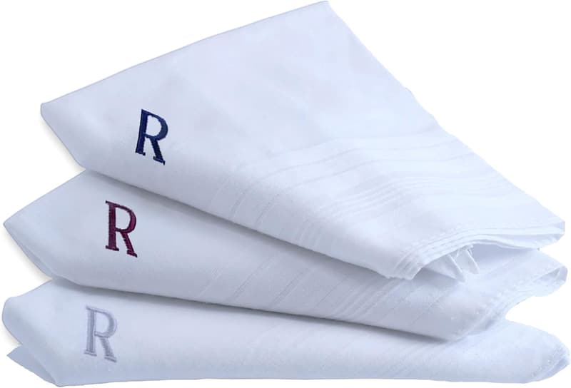 Monogrammed 100% Cotton Handkerchiefs for Men - 3 Piece Set