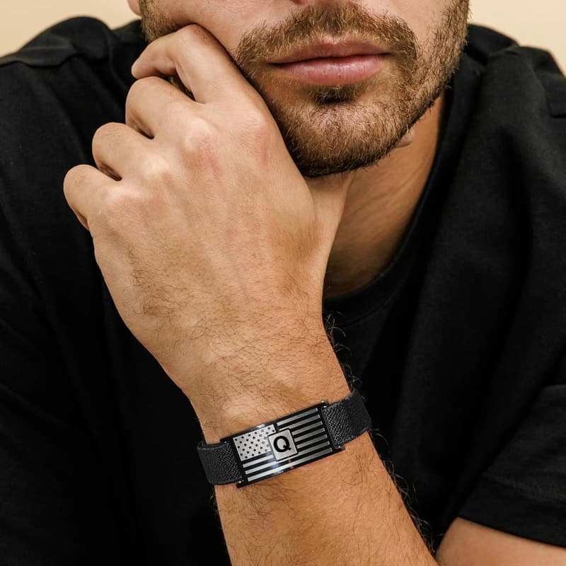 Patriotic Stainless Steel Initial Bracelet for Boys