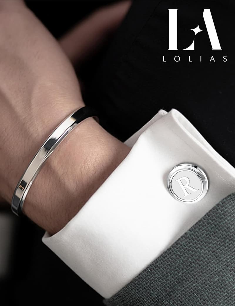 Classic Initial Cufflinks Set for Men - Silver, Black, Gold