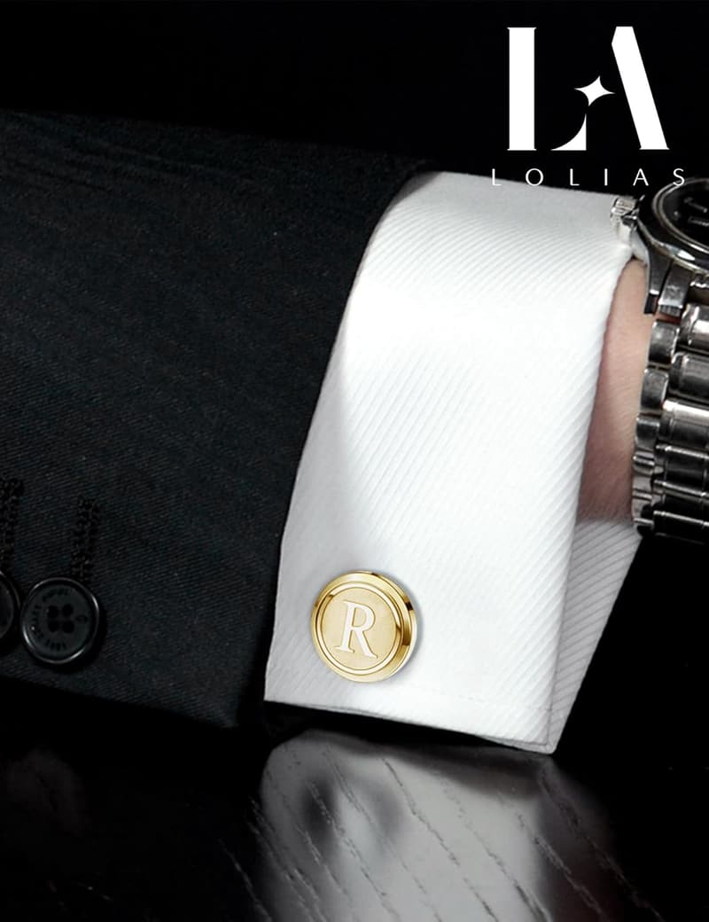 Classic Initial Cufflinks Set for Men - Silver, Black, Gold
