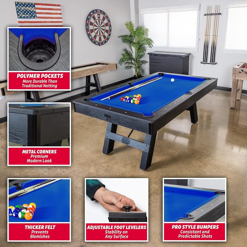 7 ft Modern Billiards Table with Wood Finish and Accessories