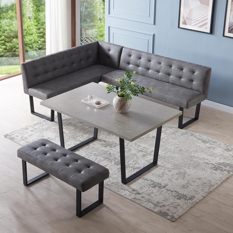 Modern 3-Piece Dining Set with Corner Bench for Family Meals