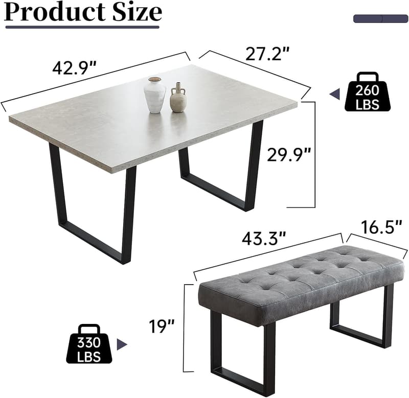 Modern 3-Piece Dining Set with Corner Bench for Family Meals