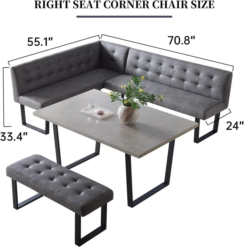 Modern 3-Piece Dining Set with Corner Bench for Family Meals