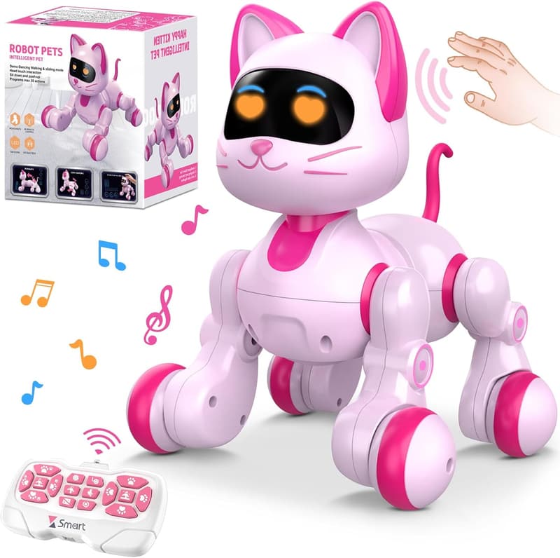 Interactive Pink Robot Cat Toy for Kids Age 3-10