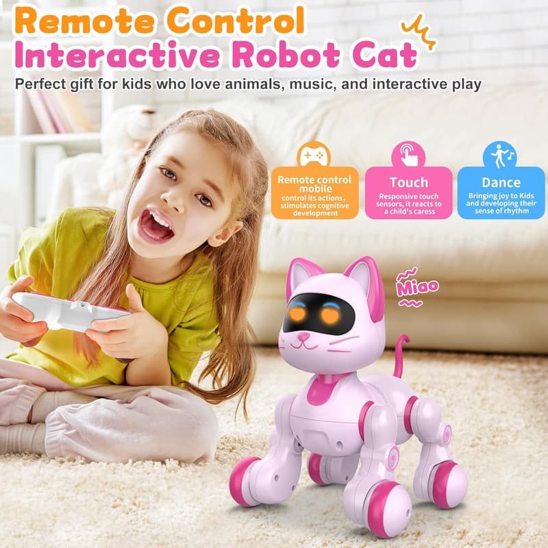 Interactive Pink Robot Cat Toy for Kids Age 3-10