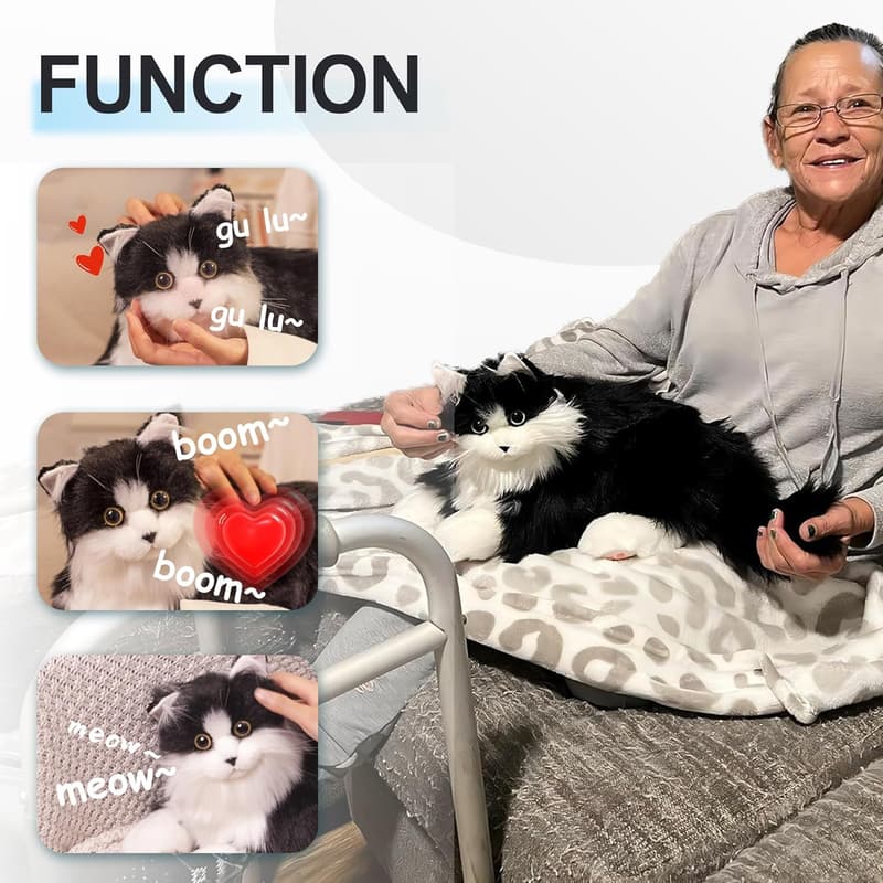 Handmade Interactive Black Cat Plush Toy with Voice Response