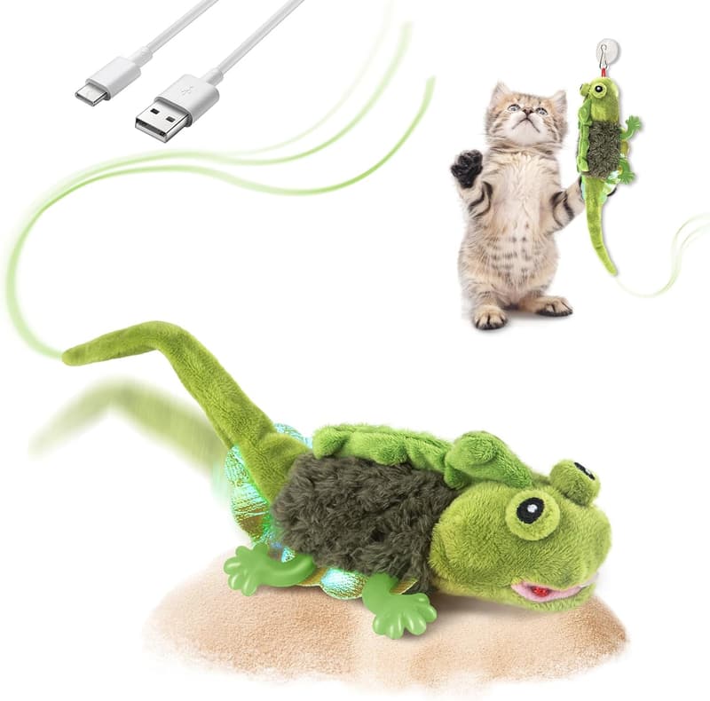 Rechargeable Touch-Activated Catnip Lizard Toy for Kittens