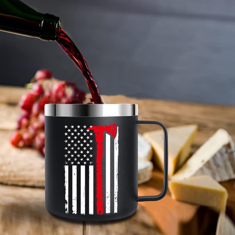 Firefighter Gift: 12oz Stainless Steel Tumbler with Thin Red Line