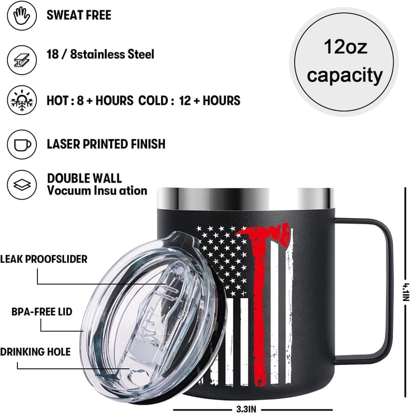 Firefighter Gift: 12oz Stainless Steel Tumbler with Thin Red Line