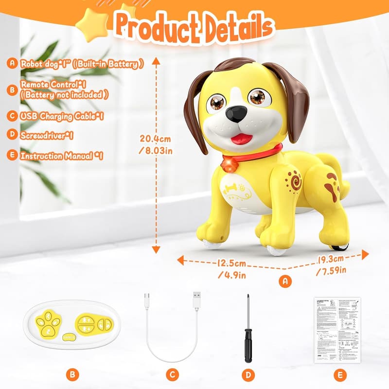 Interactive Rechargeable Robot Dog Toy for Kids Ages 5-7