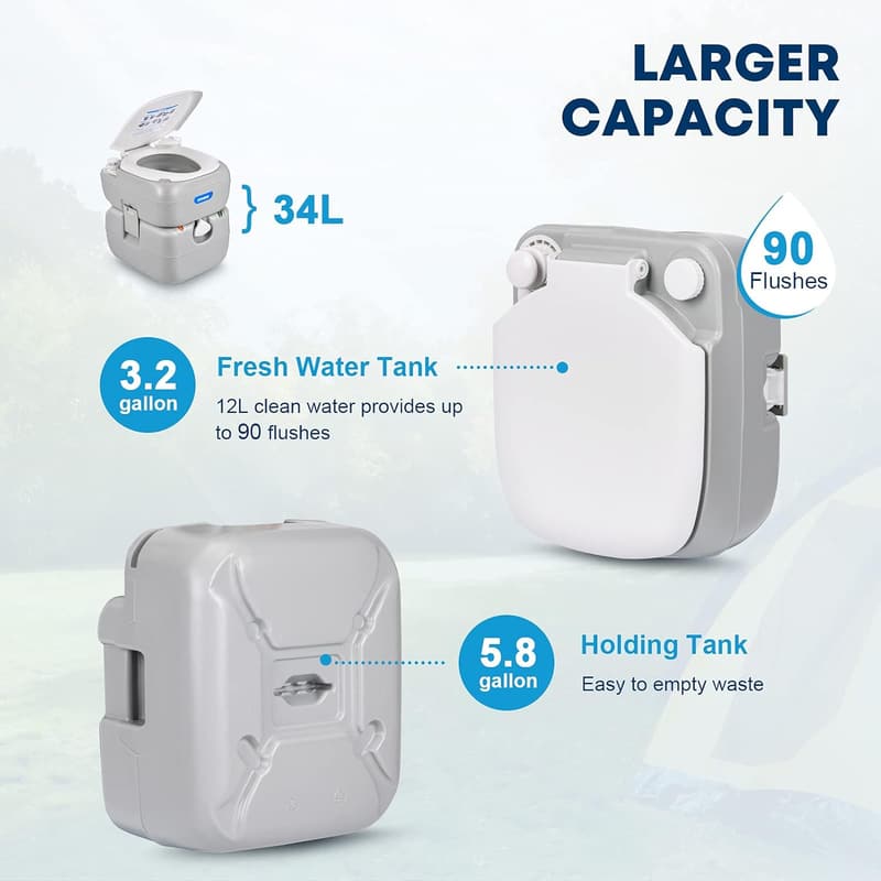 Portable Camping Toilet with Detachable Tank, Leak-Proof Design