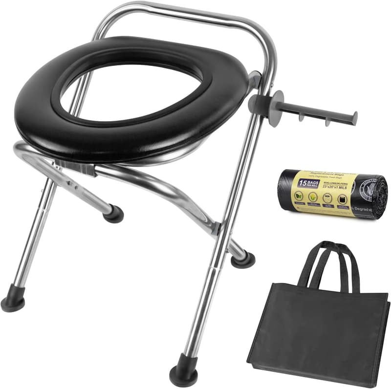 Portable Heavy Duty Stainless Steel Camping Toilet - 350 lbs Capacity