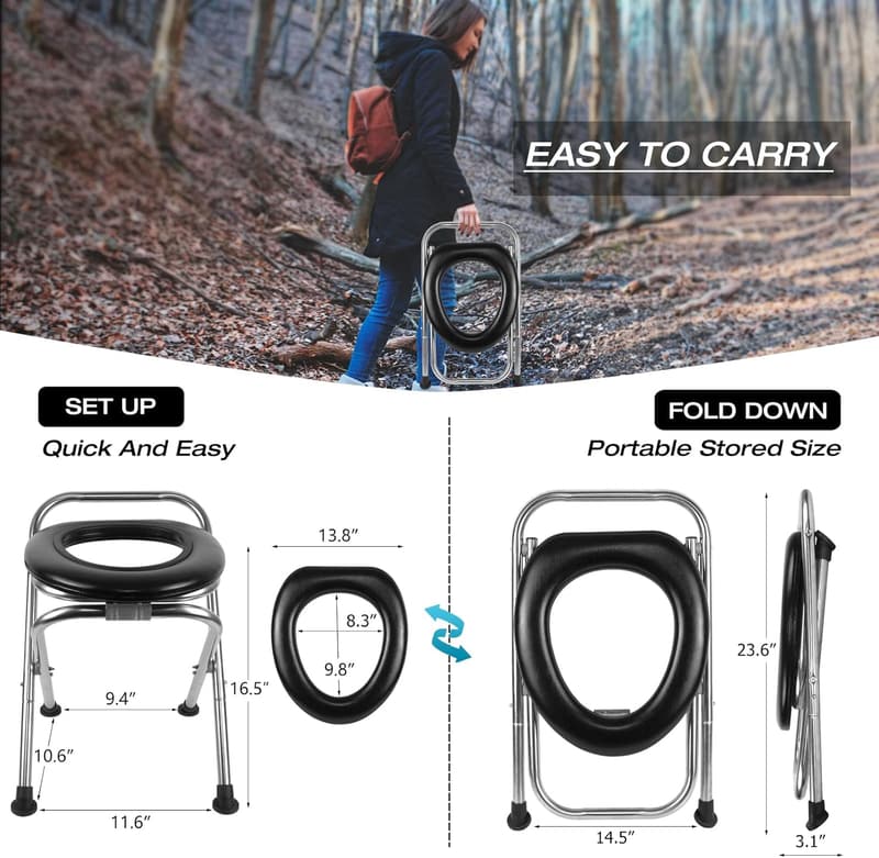 Portable Heavy Duty Stainless Steel Camping Toilet - 350 lbs Capacity