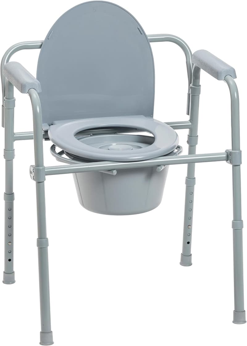 Portable Folding Steel Bedside Commode Chair, 350 Lb Capacity