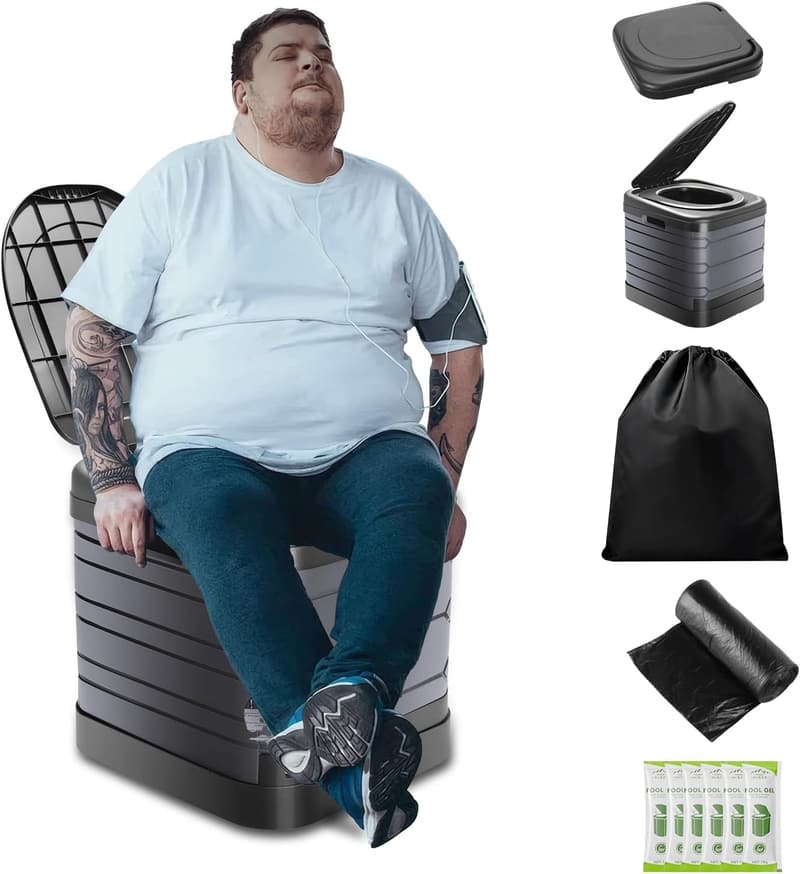 XXL Portable Camping Toilet with Lid & Carry Bag, 16