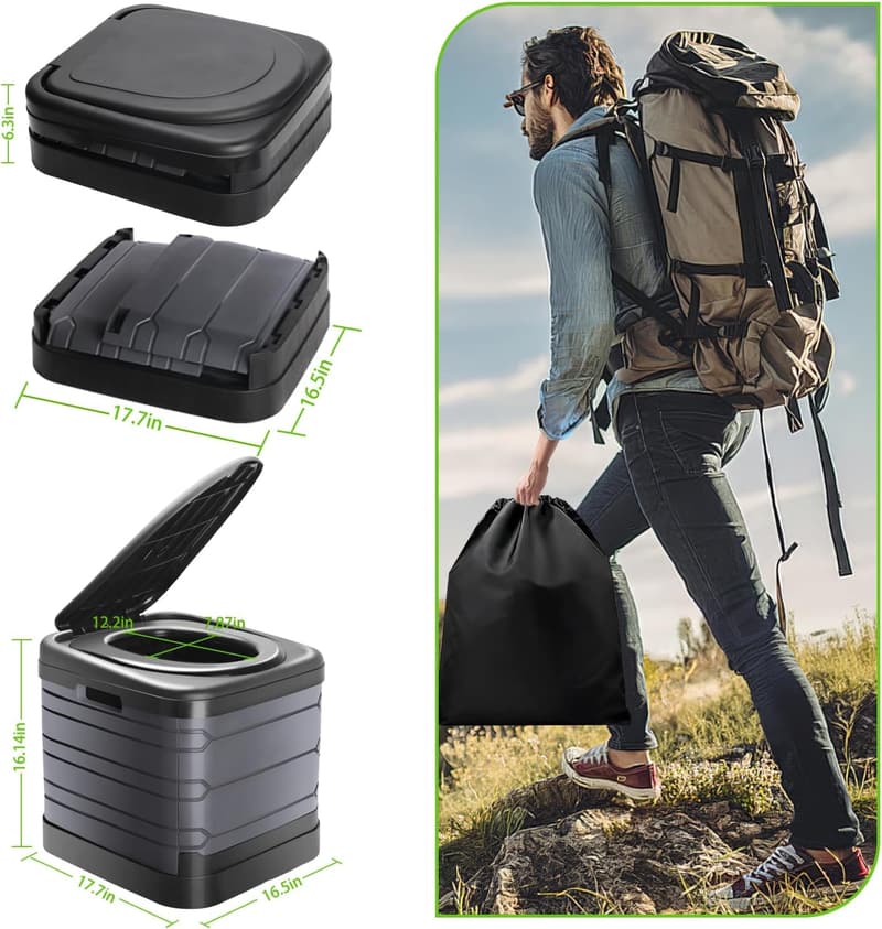XXL Portable Camping Toilet with Lid & Carry Bag, 16