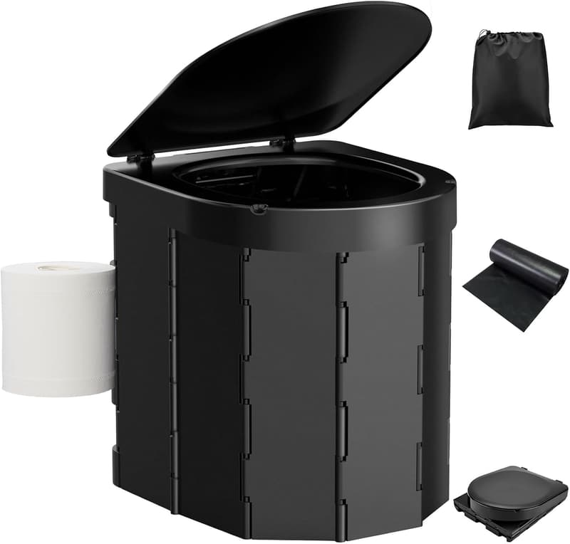 Portable Camping Toilet with Lid and Paper Holder for Adults