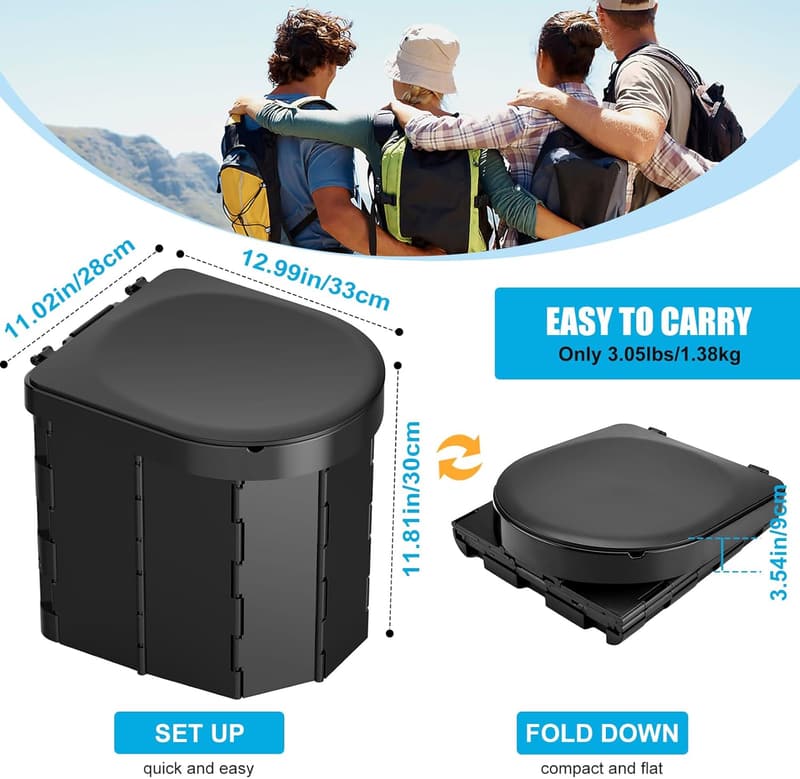 Portable Camping Toilet with Lid and Paper Holder for Adults