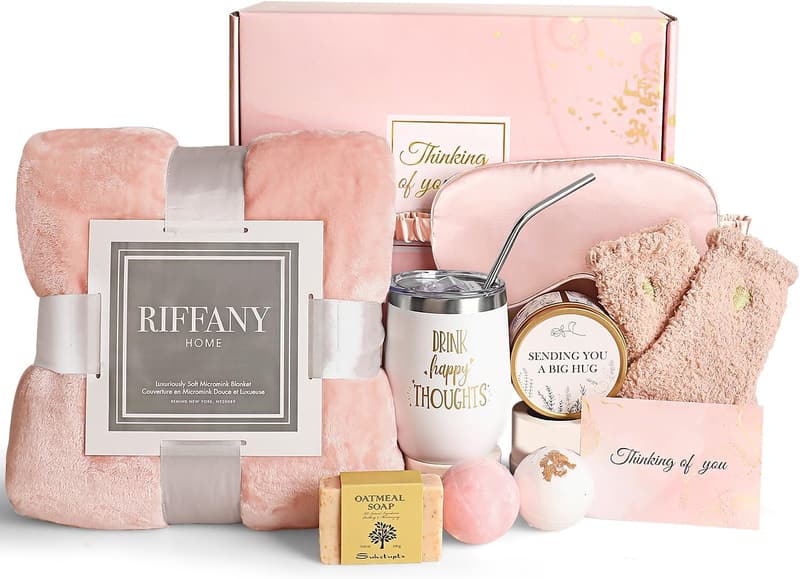 Unique Birthday Gift Basket with Luxury Blanket for Women