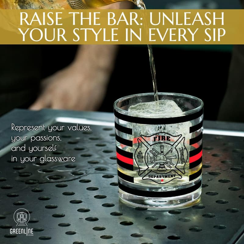 Firefighter Whiskey Glass Set - 10 oz, Thin Red Line Design
