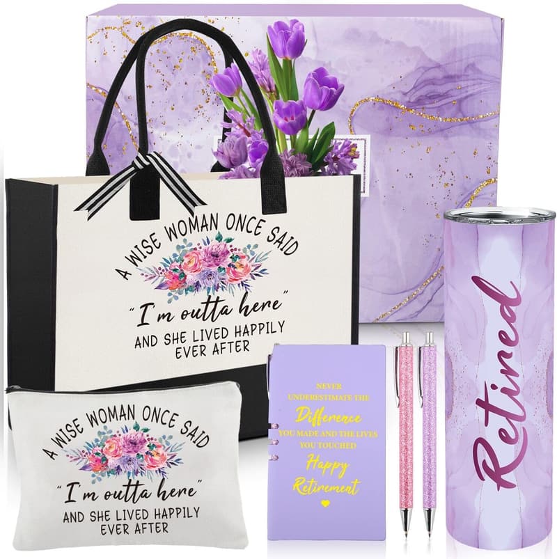 2025 Retirement Gift Set for Women: Tote Bag, Tumbler & Makeup Bag