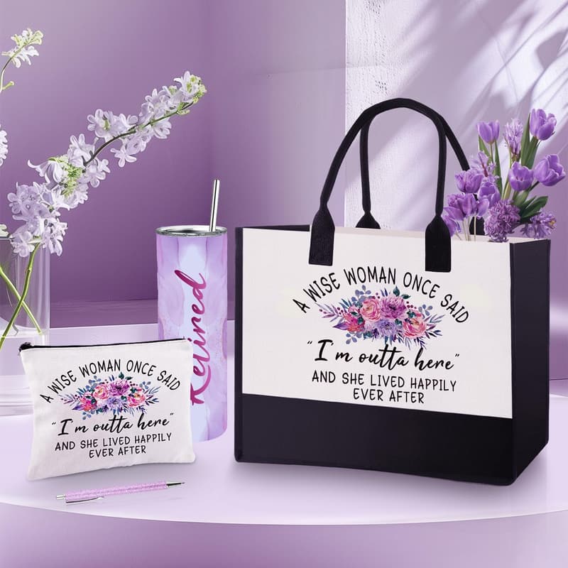 2025 Retirement Gift Set for Women: Tote Bag, Tumbler & Makeup Bag