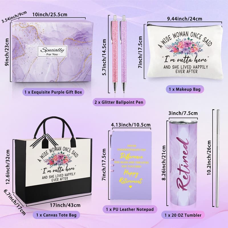 2025 Retirement Gift Set for Women: Tote Bag, Tumbler & Makeup Bag
