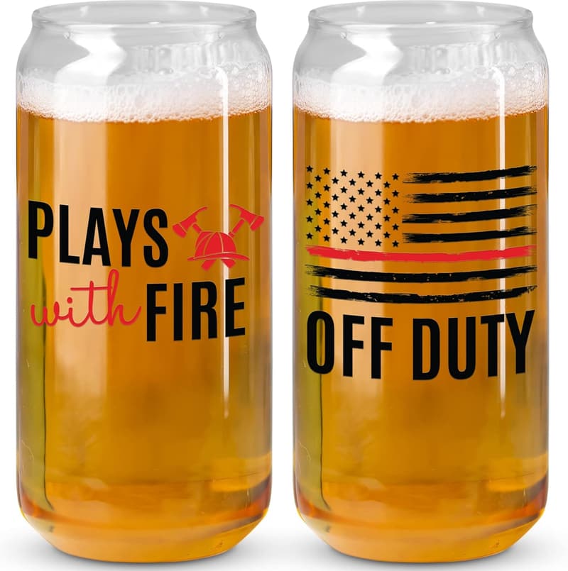 Funny Beer Glass Set for Firefighters - 20 Oz Gift for Dad