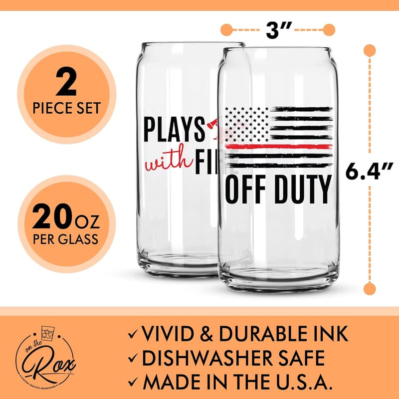 Funny Beer Glass Set for Firefighters - 20 Oz Gift for Dad