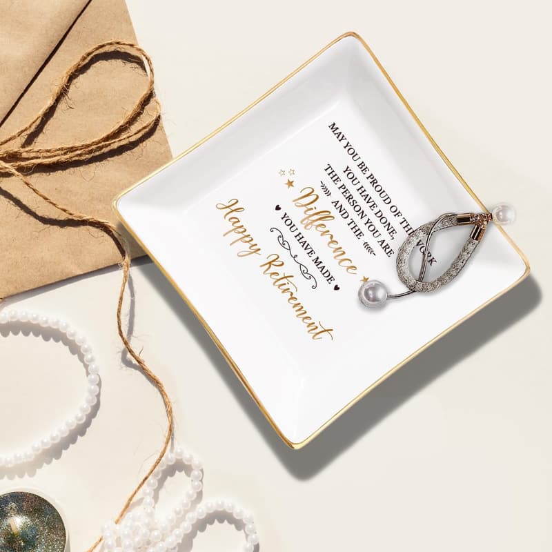 Happy Retirement Ceramic Jewelry Tray for Women