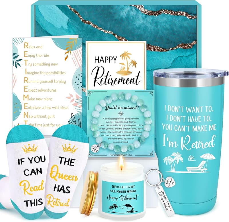 Cool Retirement Gift Basket for Women with Tumbler and Card