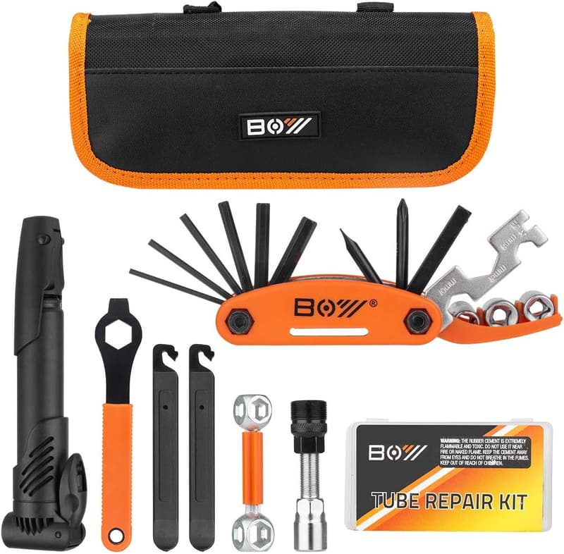 Portable Bicycle Repair Kit with Tire Pump for Camping