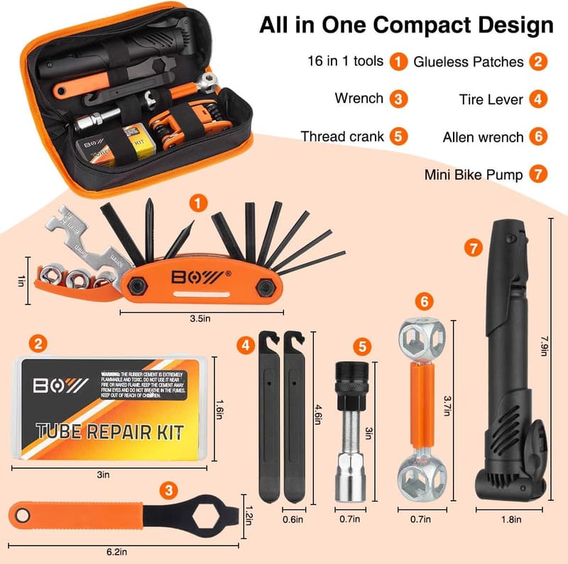 Portable Bicycle Repair Kit with Tire Pump for Camping