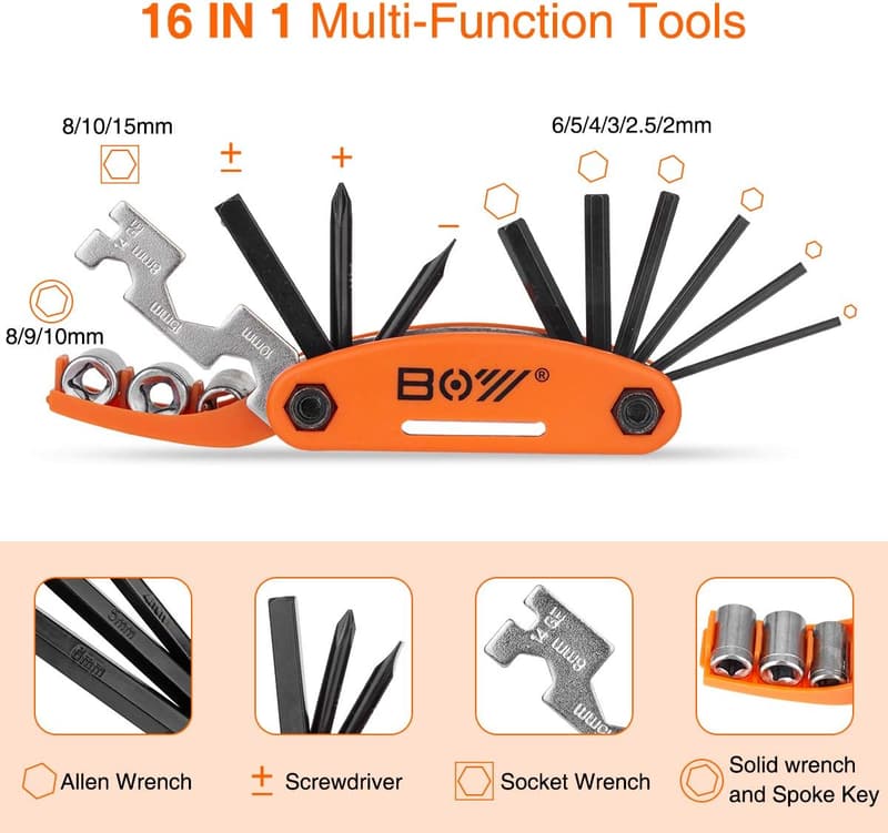Portable Bicycle Repair Kit with Tire Pump for Camping