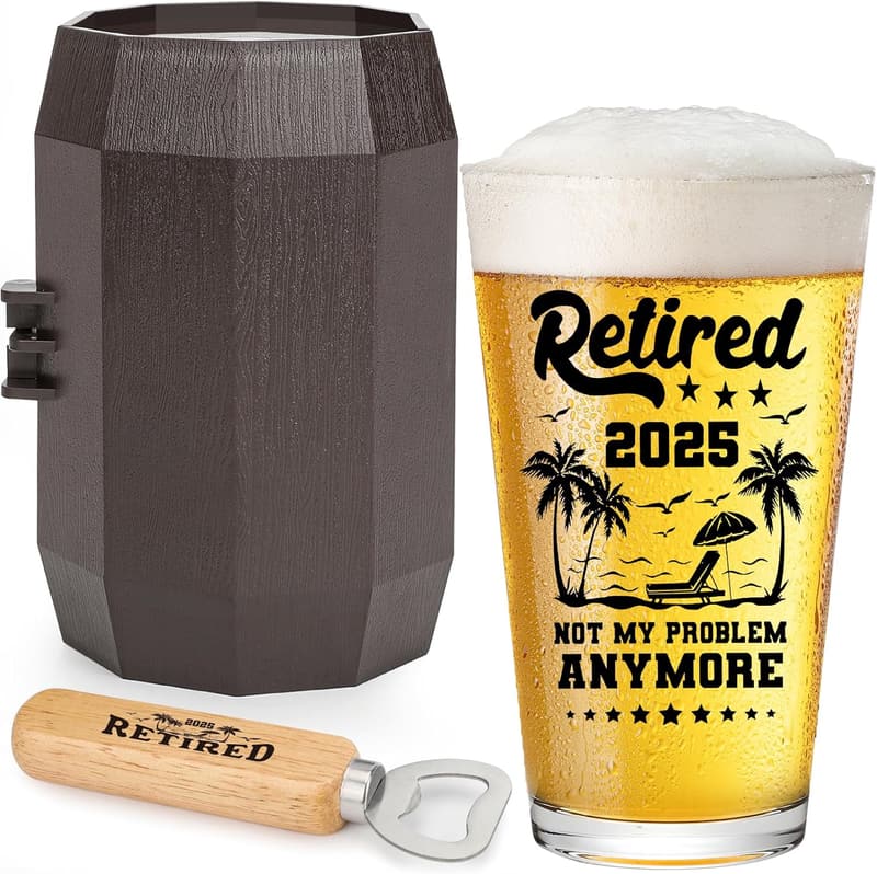 Funny Retirement 2025 Beer Glass for Men