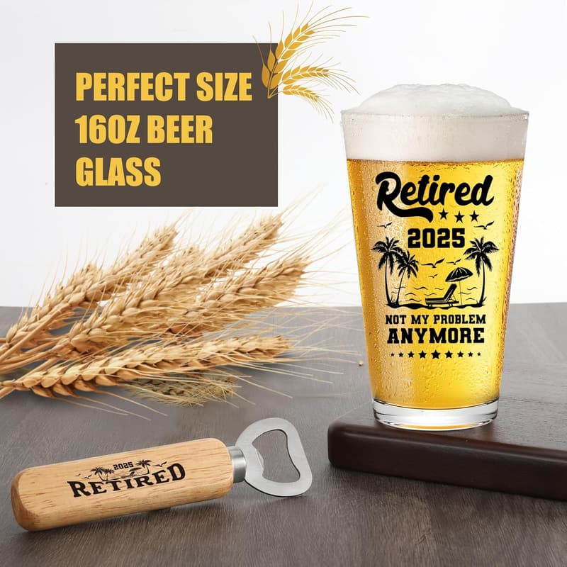 Funny Retirement 2025 Beer Glass for Men