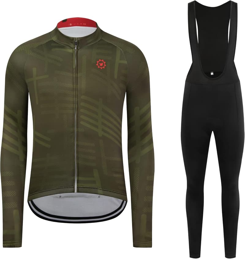 Thermal Fleece Cycling Jersey Set for Men - Winter Long Sleeve