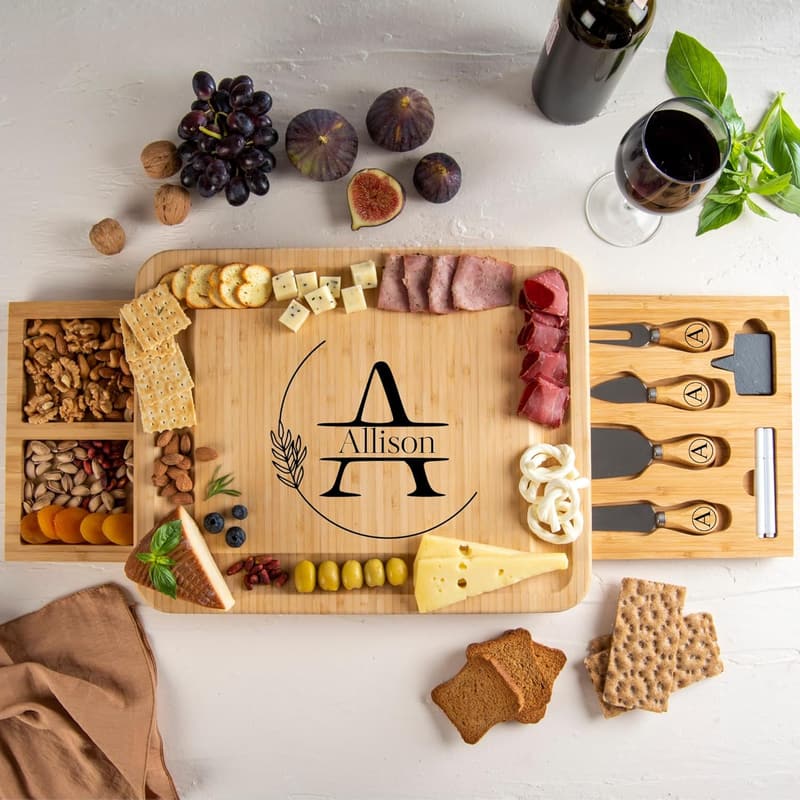 Wedding Gift: Personalized Bamboo Charcuterie Board Set