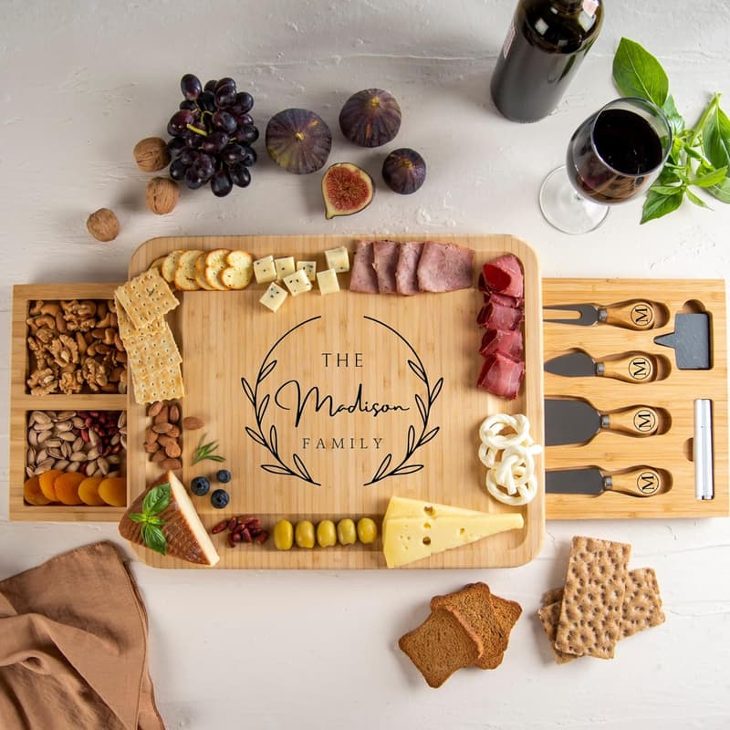 Wedding Gift: Personalized Bamboo Charcuterie Board Set