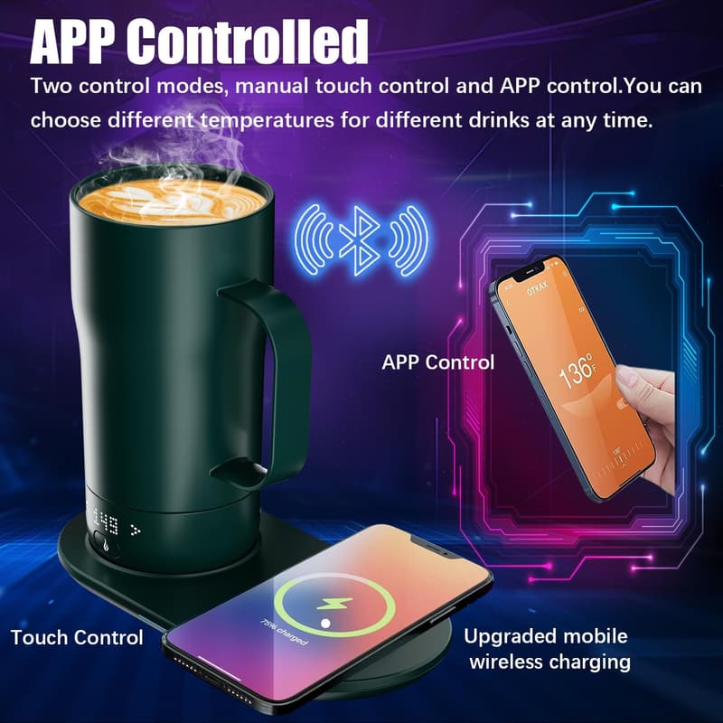 Temperature Control Smart Coffee Mug - 18 oz, App Controlled, Jade Green