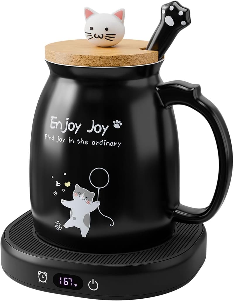 Cat Mug and Electric Coffee Warmer Set, 8-Hour Auto Shut Off