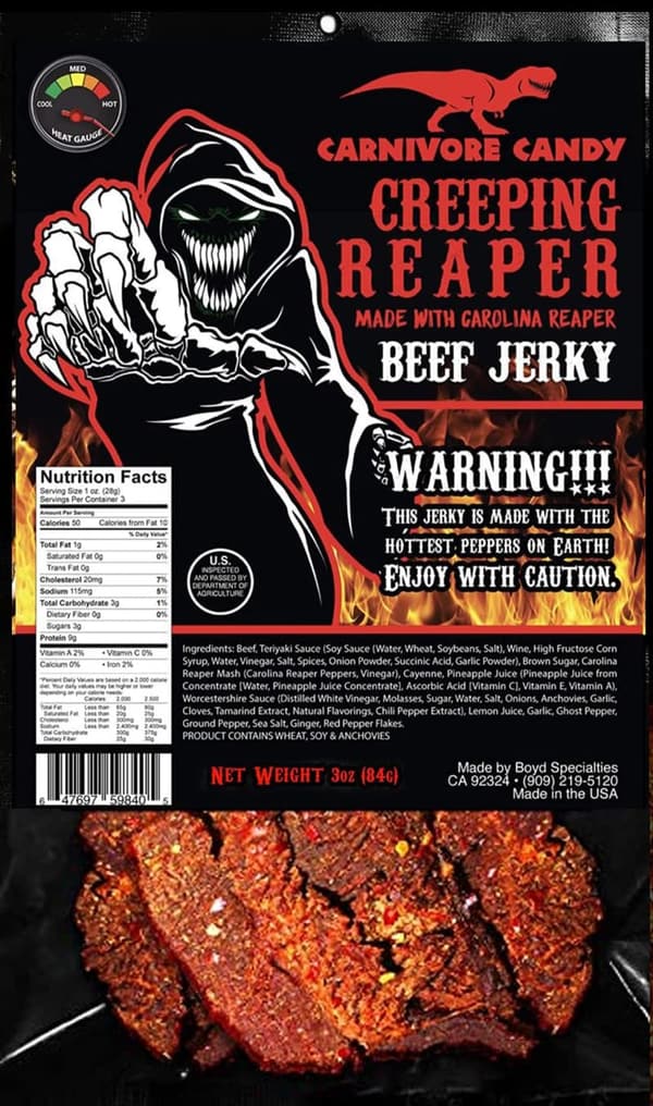 Carolina Reaper Beef Jerky - 3oz Bags of Sweet Heat