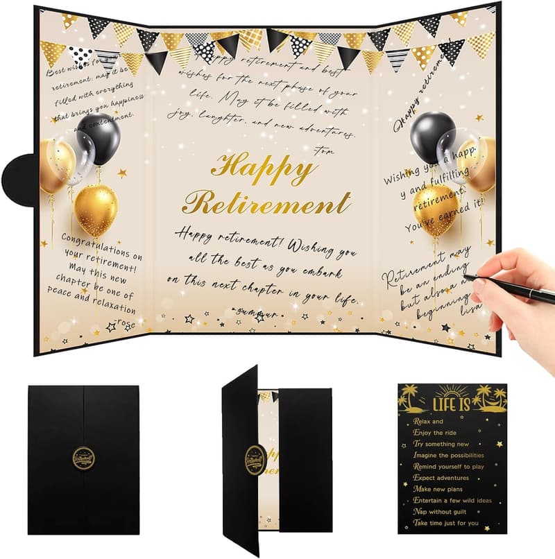 Retirement Party Guest Book Alternative - Black Gold Jumbo Card