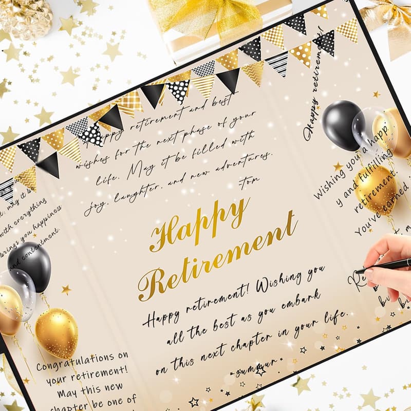 Retirement Party Guest Book Alternative - Black Gold Jumbo Card
