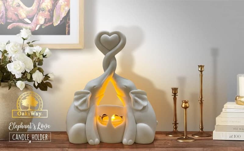Anniversary Gift: Elegant Elephant Candle Holder with LED