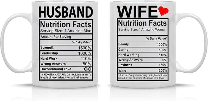 Funny Husband and Wife Nutrition Facts Mug Set - 11oz Ceramic